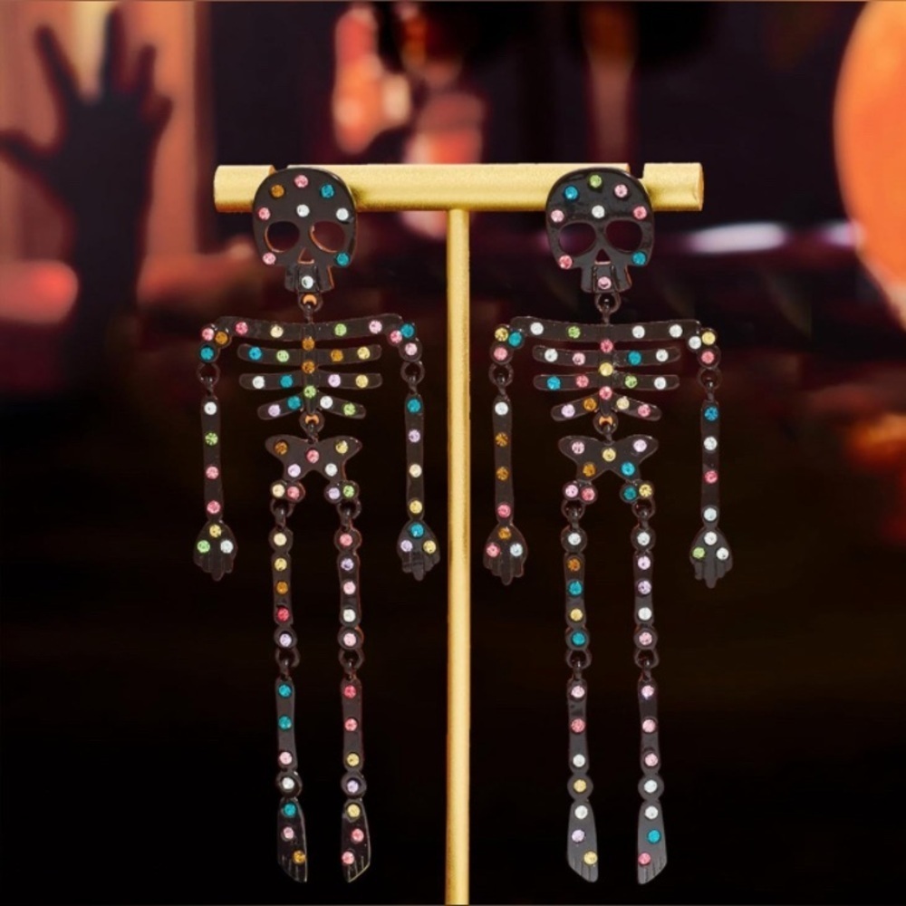Skeleton Multicolor Rhinestone Earrings - Picture 6 of 6